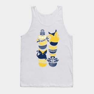 Swedish folk cats // navy blue and yellow kitties Tank Top